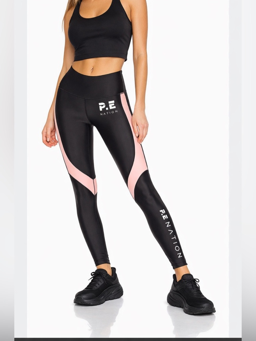 P.E Nation The Chase High Rise Leggings Medium Black Pink Color Block Logo Leg M